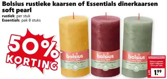 Coop Bolsius rustieke kaarsen of Essentials dinerkaarsen soft pearl aanbieding