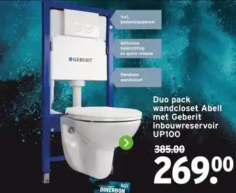 GAMMA Duo pack wandcloset Abell met Geberit inbouwreservoir UP100 aanbieding