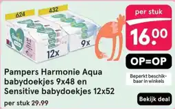 Etos Pampers Harmonie Aqua babydoekjes 9x48 en Sensitive babydoekjes 12x52 aanbieding
