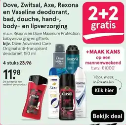 Etos Dove, Zwitsal, Axe, Rexona en Vaseline deodorant, bad, douche, hand, body en lipverzorging aanbieding