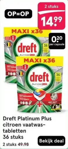Etos Dreft Platinum Plus citroen vaatwastabletten aanbieding