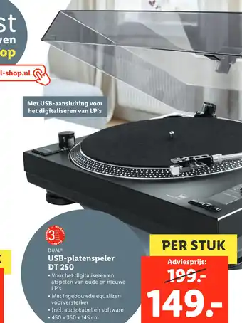 Lidl USB-platenspeler DT 250 aanbieding