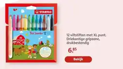Bruna 12 viltstiften met XL punt. Driekantige gripzone, drukbestendig aanbieding
