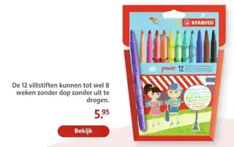 Bruna De 12 viltstiften kunnen tot wel 8 weken zonder dop zonder uit te drogen. aanbieding