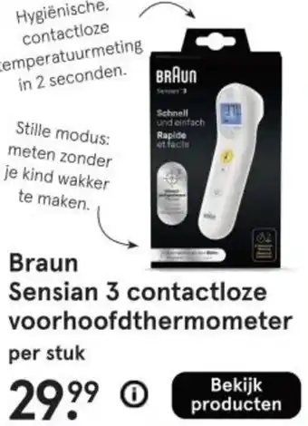 Etos Braun Sensian 3 contactloze voorhoofdthermometer aanbieding