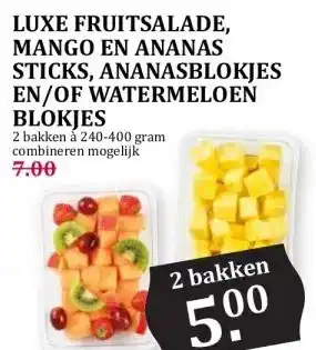 Boon`s Markt LUXE FRUITSALADE, MANGO EN ANANAS STICKS, ANANASBLOKJES EN/OF WATERMELOEN BLOKJES aanbieding