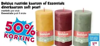 Boon`s Markt Bolsius rustieke kaarsen of Essentials dinerkaarsen soft pearl aanbieding