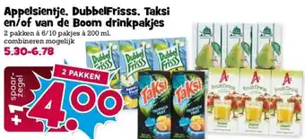 Boon`s Markt Appelsientje, DubbelFrisss, Taksi en/of van de Boom drinkpakjes aanbieding