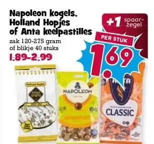 Boon`s Markt Napoleon kogels. Holland Hopjes of Anta keelpastilles aanbieding
