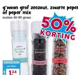 Boon`s Markt g'woon grof zeezout. zwarte peper of peper mix aanbieding