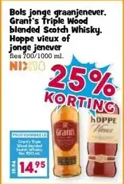 Boon`s Markt Bols jonge graanjenever. Grant's Triple Wood blended Scotch Whisky. Hoppe vieux of jonge jenever aanbieding