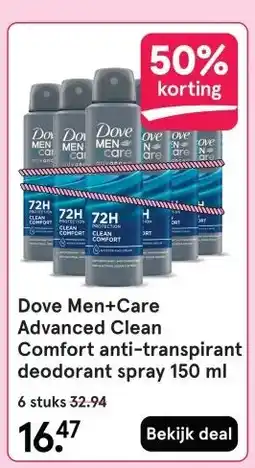 Etos Dove Men+Care Advanced Clean Comfort anti-transpirant deodorant spray 150 ml aanbieding