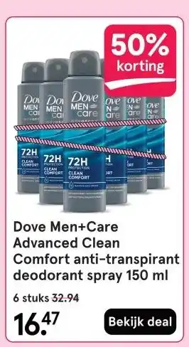 Etos Dove Men+Care Advanced Clean Comfort anti-transpirant deodorant spray 150 ml aanbieding