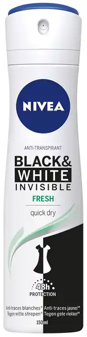 De Online Drogist Nivea Black & White Invisible Fresh Deodorant Spray aanbieding