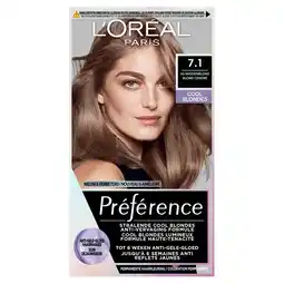 Trekpleister L'Oréal Paris Préférence Cool Blondes 7.1 As Middenblond Permanente Haarkleuring aanbieding