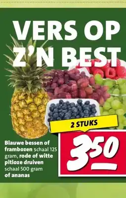 Nettorama Blauwe bessen of frambozen schaal 125 gram, rode of witte pitloze druiven aanbieding