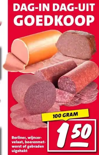 Nettorama Berliner, wijncer- velaat, boerenmet- worst of gebraden uigehakt aanbieding
