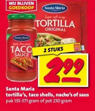 Nettorama Santa Maria tortilla's, taco shells, nacho's of saus aanbieding
