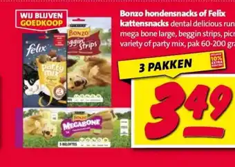 Nettorama Bonzo hondensnacks of Felix kattensnacks aanbieding