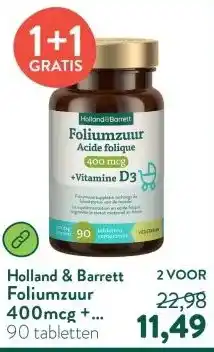 Holland & Barrett Foliumzuur 400mcg + Vitamine D3 aanbieding