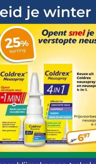 Trekpleister Keuze uit Neusspray Coldrex neusspray en neusspray 4-in-1. aanbieding