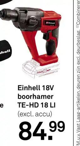 Karwei Einhell 18V boorhamer TE-HD 18 LI aanbieding