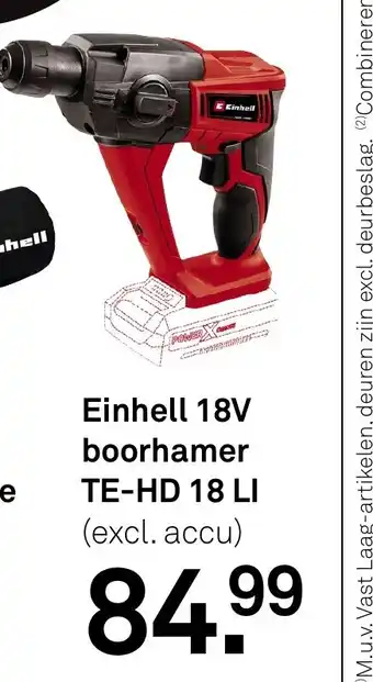 Karwei Einhell 18V boorhamer TE-HD 18 LI aanbieding