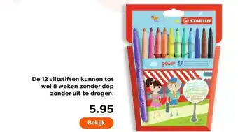 The Read Shop De 12 viltstiften kunnen tot wel 8 weken zonder dop zonder uit te drogen. aanbieding
