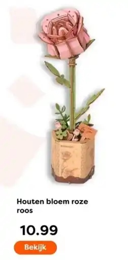 The Read Shop Houten bloem roze roos aanbieding