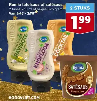 Hoogvliet Remia tafelsaus of satesaus 250ml aanbieding