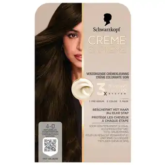 Kruidvat Schwarzkopf Creme Supreme 4-0 Natuurlijk Donkerbruin Verzorgende Crèmekleuring aanbieding