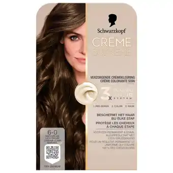 Kruidvat Schwarzkopf Creme Supreme 6-0 Natuurlijk Lichtbruin Verzorgende Crèmekleuring aanbieding