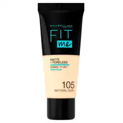 Kruidvat Maybelline New York Fit Me Matte & Poreless 105 Natural Ivory Foundation aanbieding