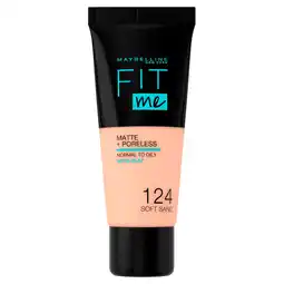 Kruidvat Maybelline New York Fit Me Matte + Poreless 124 Soft Sand Foundation aanbieding
