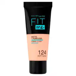 Kruidvat Maybelline New York Fit Me Matte + Poreless 124 Soft Sand Foundation aanbieding