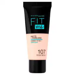 Kruidvat Maybelline New York Fit Me Matte & Poreless 107 Rose Beige Foundation aanbieding