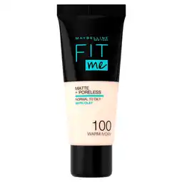 Kruidvat Maybelline New York Fit Me Matte & Poreless 100 Warm Ivory Foundation aanbieding