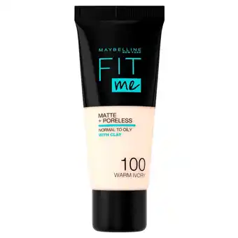 Kruidvat Maybelline New York Fit Me Matte & Poreless 100 Warm Ivory Foundation aanbieding