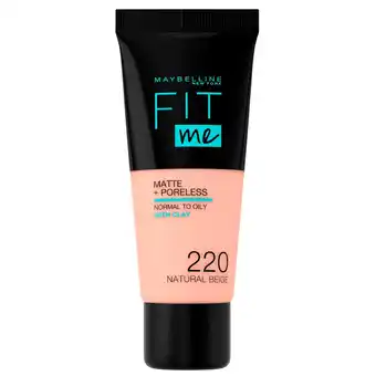 Kruidvat Maybelline New York Fit Me Matte & Poreless 220 Natural Beige Foundation aanbieding