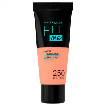 Kruidvat Maybelline New York Fit Me Matte & Poreless 250 Sun Beige Foundation aanbieding