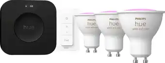 Coolblue Philips Hue White and Color Starter Pack GU10 3-pack + Bridge Pro + dimmer aanbieding