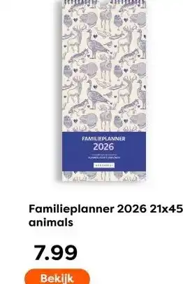 The Read Shop Familieplanner 2026 21x45 animals aanbieding