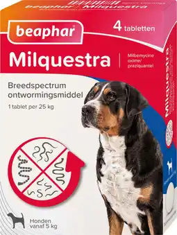 Intratuin Beaphar Milquestra ontwormingsmiddel tabletten hond 5-75 kg 4 stuks aanbieding
