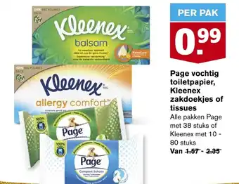 Hoogvliet Page vochtig toiletpapier, Kleenex zakdoekjes of tissues aanbieding