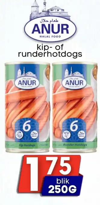 Özbaktat Supermarkt Anur kip of runderhotdogs aanbieding
