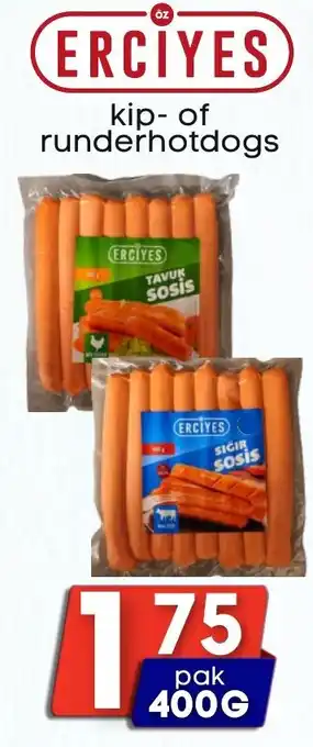 Özbaktat Supermarkt Erci̇yes kip of runderhotdogs aanbieding