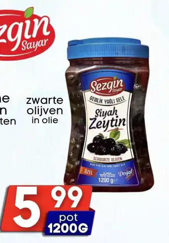Özbaktat Supermarkt Sezgin zwarte olijven in olie aanbieding