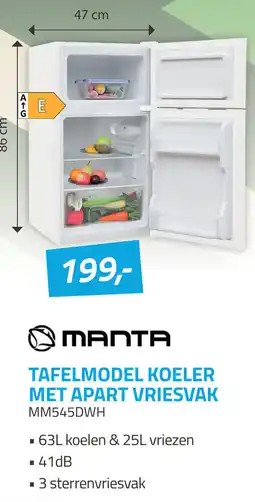 Obbink Manta Tafelmodel koeler met apart vriesvak MM545DWH aanbieding