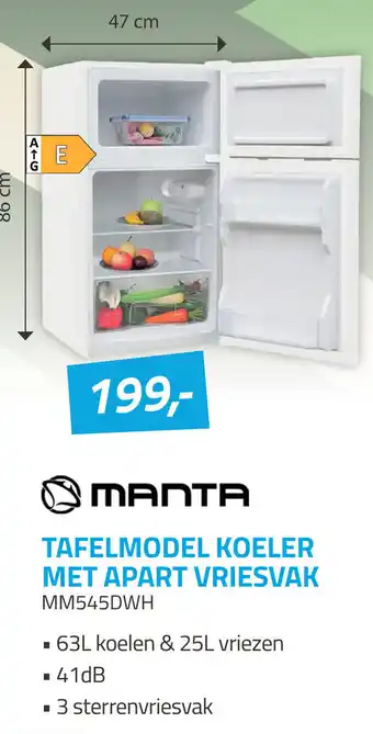 Obbink Manta Tafelmodel koeler met apart vriesvak MM545DWH aanbieding