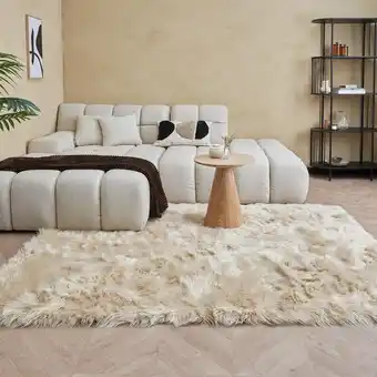 Action Hoogpolig vloerkleed - crème-wit aanbieding